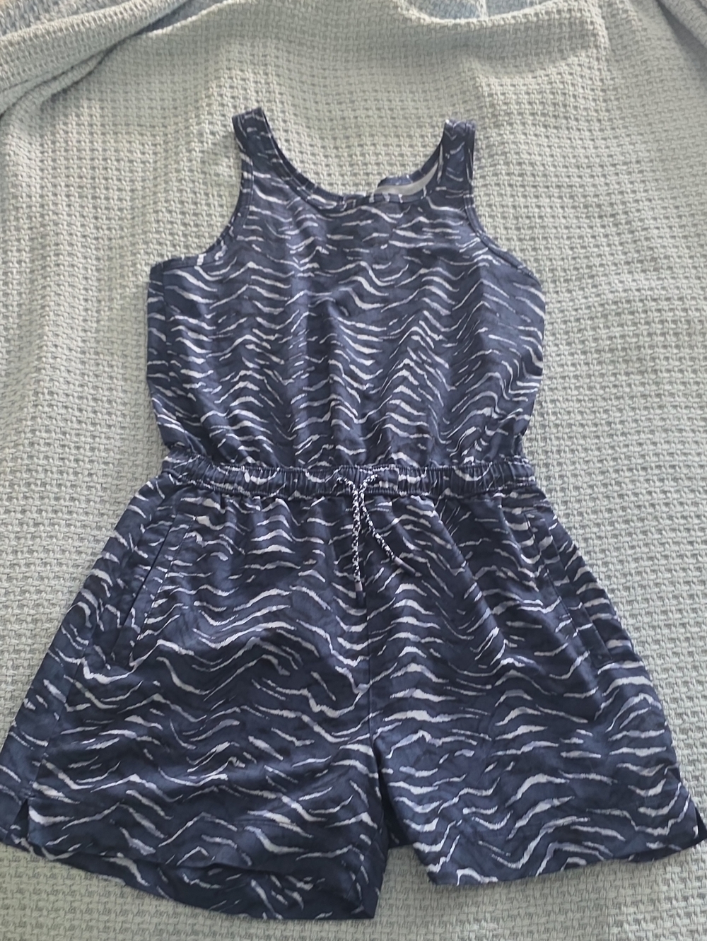 Athleta GIRL Navy and White Zebra-Print Girls Romper